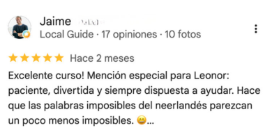 Reseña de Jaime, 5 estrellas: destaca la paciencia de Leonor y su disposición para ayudar con el neerlandés.